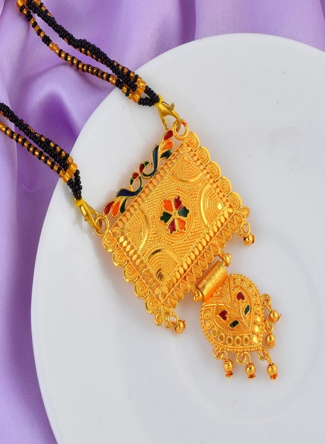 DULCI Gold Plated Square & Heart Mangalsutra with Enamel Work Traditional Indian Jewelry - Image 4