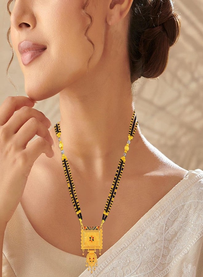 DULCI Gold Plated Square & Heart Mangalsutra with Enamel Work Traditional Indian Jewelry - Image 5