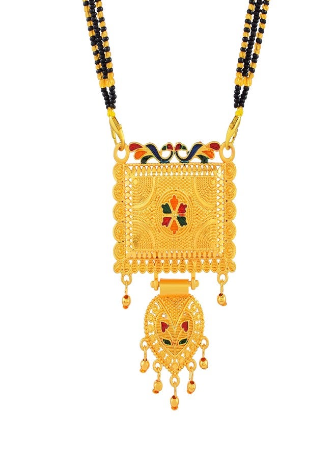 DULCI Gold Plated Square & Heart Mangalsutra with Enamel Work Traditional Indian Jewelry - Image 1