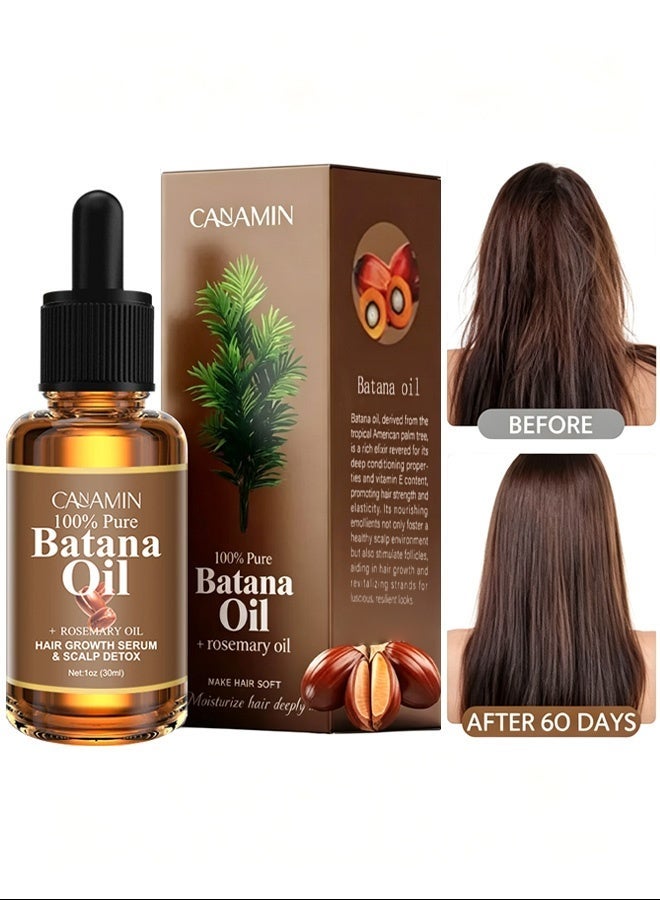 CANAMIN Batana Oil+Rosemary Oil Hair Growth Serum - Nourish Scalp & Detox for Strong & Healthy Hair 100% Organic Batana Oil from Honduras with Rosemary - Reduce Hair Loss & Detox Your Scalp 30ml - Image 1