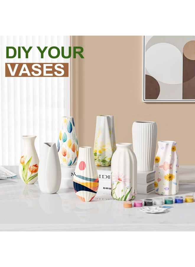OERGKE White Ceramic Vase with Painting Kit Small vases for Flowers, Home Farmhouse Decor Modern Boho Vases for Living Room, Office, Dining Table, Bedroom, Kitchen Shelf(8packs) - Image 2