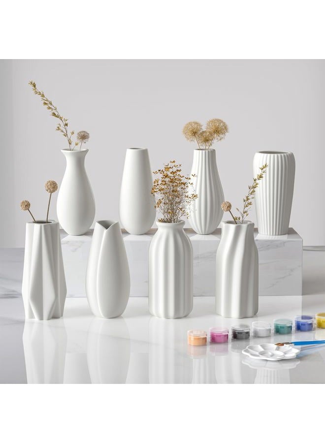 OERGKE White Ceramic Vase with Painting Kit Small vases for Flowers, Home Farmhouse Decor Modern Boho Vases for Living Room, Office, Dining Table, Bedroom, Kitchen Shelf(8packs) - Image 1
