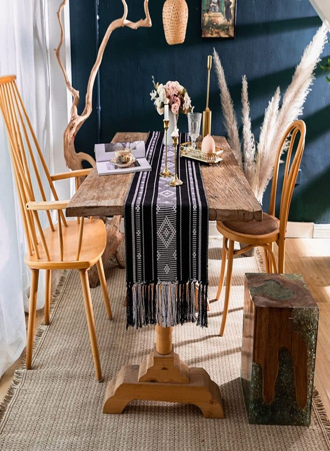 vgunama Boho Table Runner with Tassel, Farmhouse Table Runner 71 Inches Long for Dining Table Decor, Wedding, Party and Dresser Decor, Black and White - Image 2