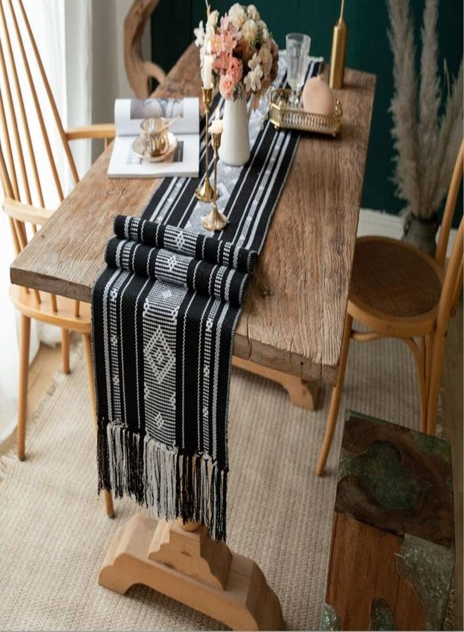 vgunama Boho Table Runner with Tassel, Farmhouse Table Runner 71 Inches Long for Dining Table Decor, Wedding, Party and Dresser Decor, Black and White - Image 3