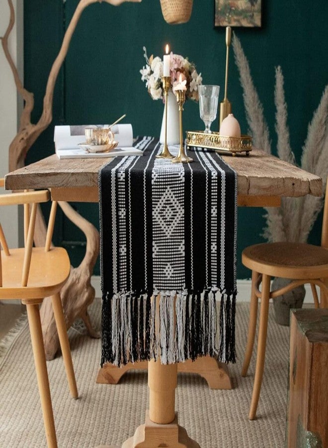 vgunama Boho Table Runner with Tassel, Farmhouse Table Runner 71 Inches Long for Dining Table Decor, Wedding, Party and Dresser Decor, Black and White - Image 1