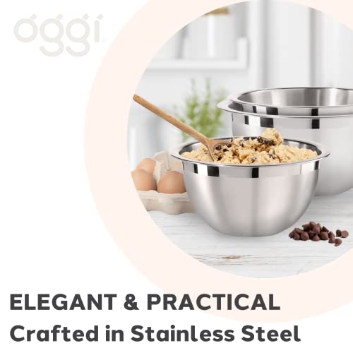 Oggi 5-Quart Two-Tone Stainless Steel Mixing Bowl, Great for Mixing, Making Dough, Dressing Salads, Mixing Eggs, Washing Vegetables - Image 4