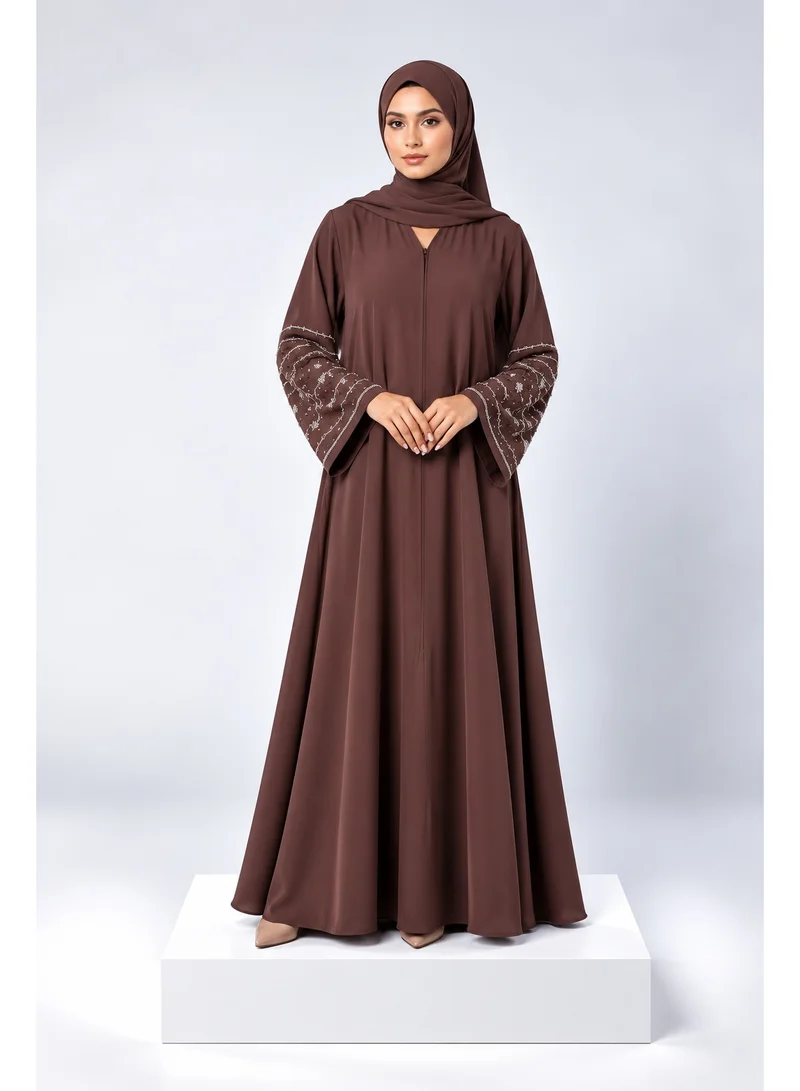 Ophelia Sabrina Black Abaya with Elegant Silver Hand-Embellished Stone Sleeves