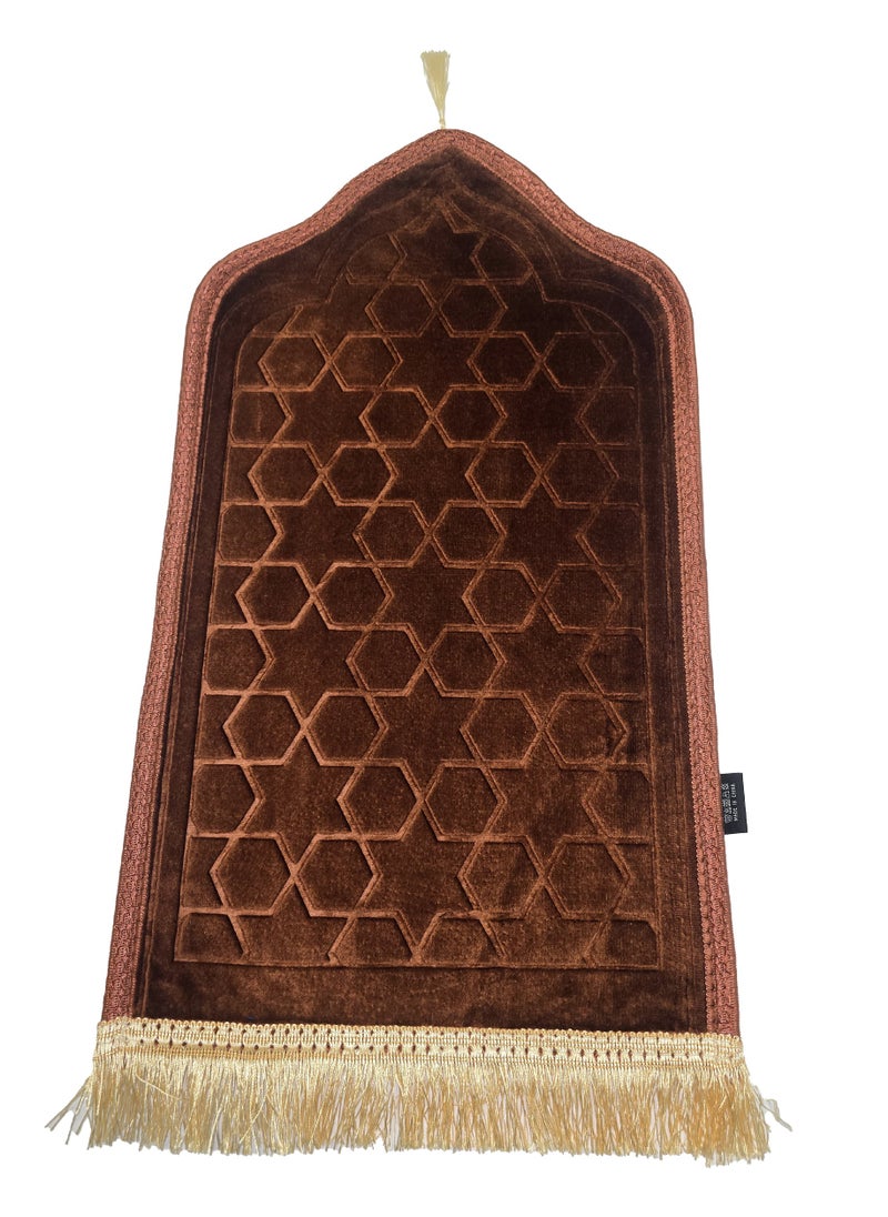Yuwell Kids Prayer Mat Embossed Prayer Mat Anti-Slip Velvet Top Islamic Prayer Mat Sajadah Mat Prayer Rug Salah Mat For Kids Eid Gifts And Ramadan Gifts 60X35CM Brown  - Image 1