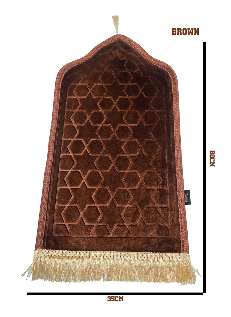 Yuwell Kids Prayer Mat Embossed Prayer Mat Anti-Slip Velvet Top Islamic Prayer Mat Sajadah Mat Prayer Rug Salah Mat For Kids Eid Gifts And Ramadan Gifts 60X35CM Brown  - Image 2