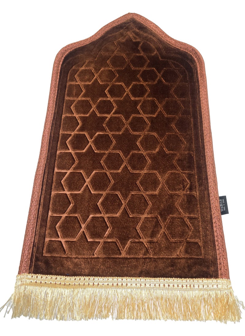 Yuwell Kids Prayer Mat Embossed Prayer Mat Anti-Slip Velvet Top Islamic Prayer Mat Sajadah Mat Prayer Rug Salah Mat For Kids Eid Gifts And Ramadan Gifts 60X35CM Brown  - Image 3