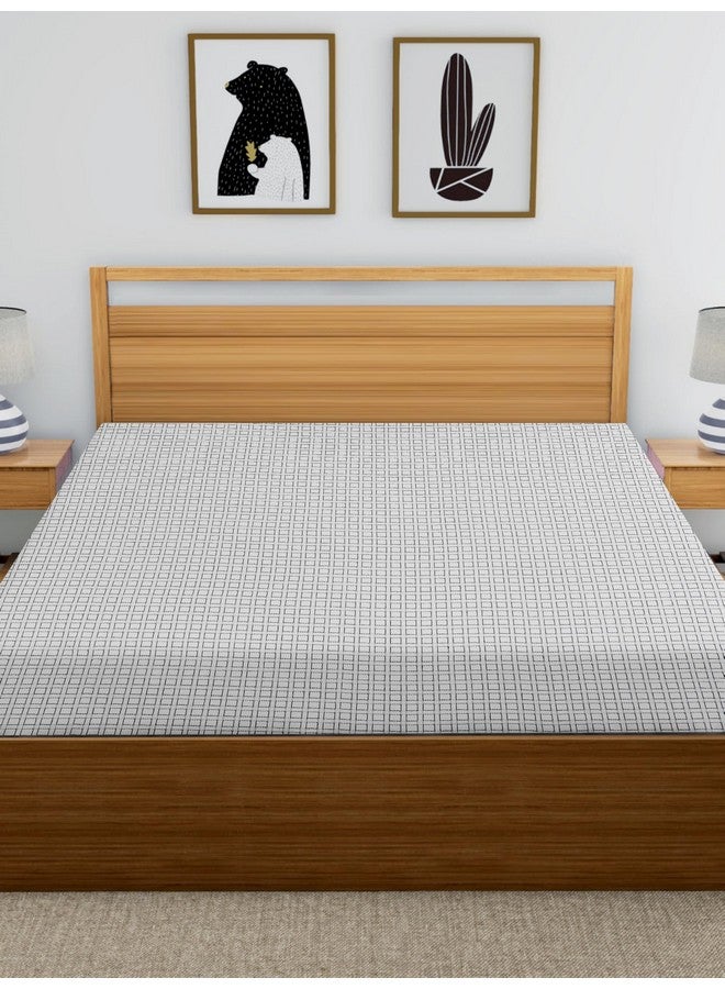 RANGBHAR Handloom Cotton 210 TC Double Bedsheet Without Pillow Covers, Woven Checkered Bedcover, 90 X 100 Inch, White Box - Image 3