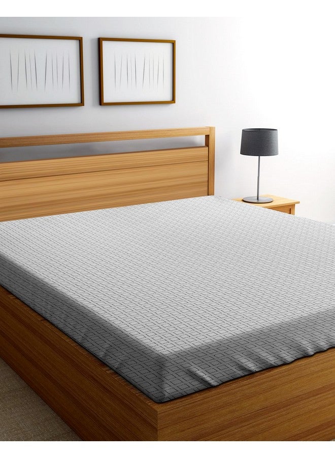 RANGBHAR Handloom Cotton 210 TC Double Bedsheet Without Pillow Covers, Woven Checkered Bedcover, 90 X 100 Inch, White Box - Image 1