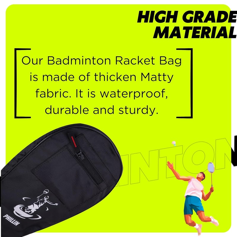 PHILLIN Badminton Cover for Shuttlecock Bat Set Badminton Kit Bag with Front Zipper Pocket Lightweight Stylish Sports Bag for Shuttle Bats - Black - Image 3