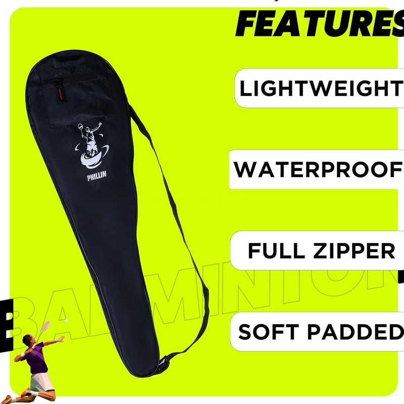 PHILLIN Badminton Cover for Shuttlecock Bat Set Badminton Kit Bag with Front Zipper Pocket Lightweight Stylish Sports Bag for Shuttle Bats - Black - Image 5