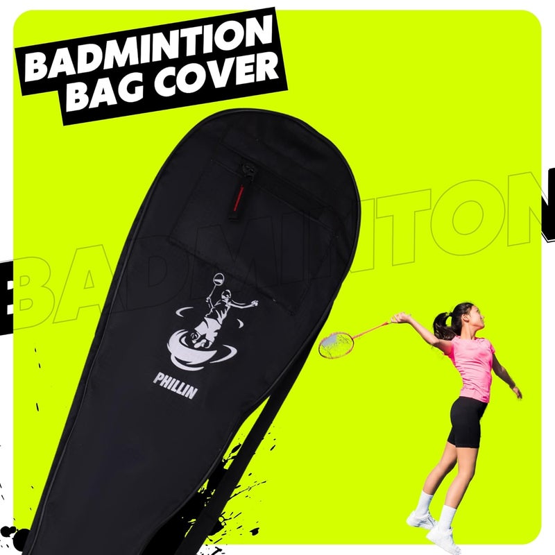 PHILLIN Badminton Cover for Shuttlecock Bat Set Badminton Kit Bag with Front Zipper Pocket Lightweight Stylish Sports Bag for Shuttle Bats - Black - Image 2