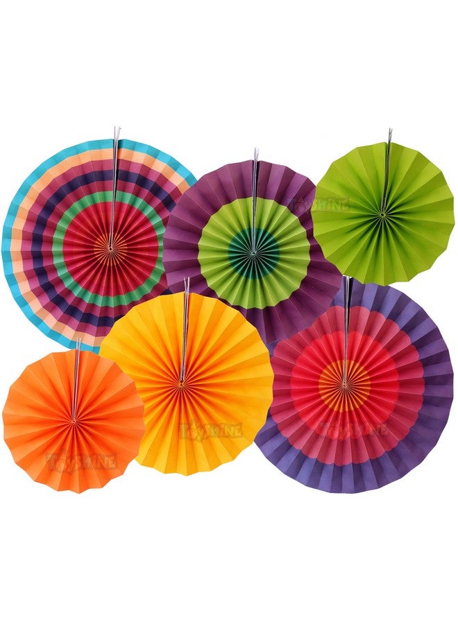 Toyshine مجموعة زينة حائط حفلة تويشاين (6 مروحات ورقية دائرية متنوعة) زينة حفلة عيد ميلاد حفلة أطفال حفلات زفاف | تصميم فني إبداعي (متعدد الألوان، مجموعة مكونة من 6 قطع) - Image 1
