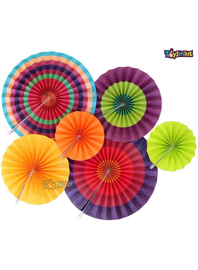 Toyshine مجموعة زينة حائط حفلة تويشاين (6 مروحات ورقية دائرية متنوعة) زينة حفلة عيد ميلاد حفلة أطفال حفلات زفاف | تصميم فني إبداعي (متعدد الألوان، مجموعة مكونة من 6 قطع) - Image 3