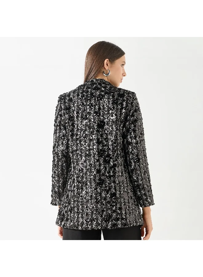 Iconic Iconic Sequin Embellished Jacket with Long Sleeves