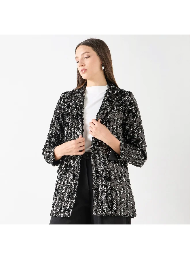 Iconic Iconic Sequin Embellished Jacket with Long Sleeves