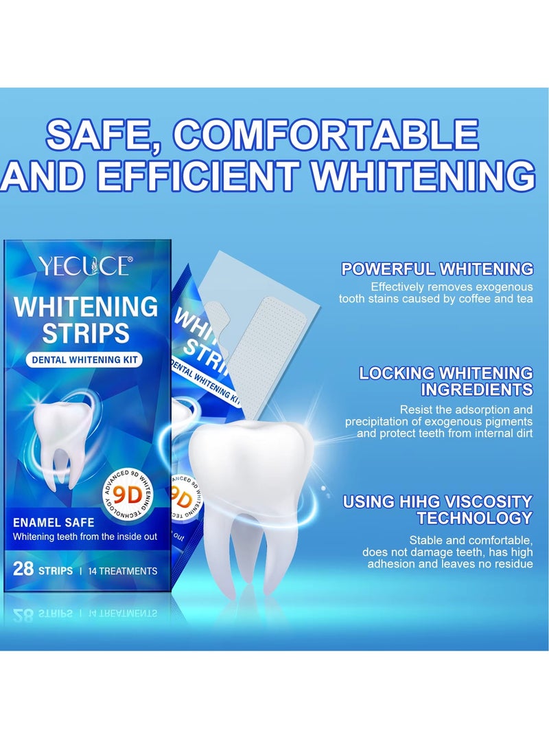 Yecuce 28pcs 9D Teeth Whitening Strips Upgraded Teeth Whitener Strips Enamel Safe Sensitive Teeth Whitening Individual Strips Gel Teeth Cleaning Strips for Fast Remove Yellowing Tooth Strips  - Image 4