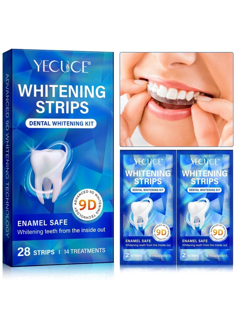 Yecuce 28pcs 9D Teeth Whitening Strips Upgraded Teeth Whitener Strips Enamel Safe Sensitive Teeth Whitening Individual Strips Gel Teeth Cleaning Strips for Fast Remove Yellowing Tooth Strips  - Image 1