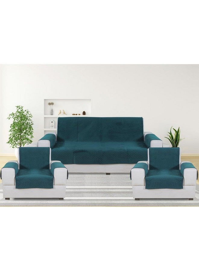 Nendle Luxurious Soft Velvet Quilted Anti-Slip Sofa Cover 5 Seater Fully Covered with Combined Sofa Seat, Back and Arms Protector Covers (Peacock Blue, Pack of 3+1+1) - Image 1