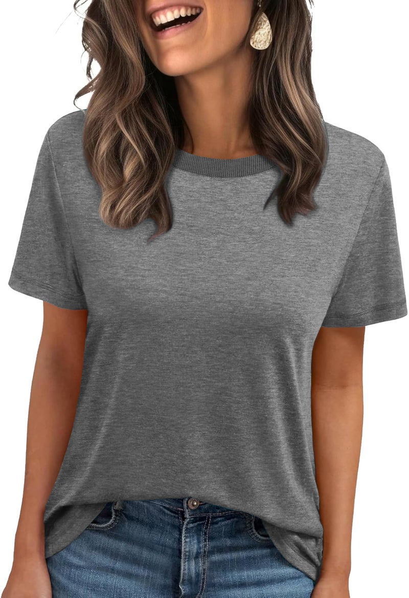 Jescakoo Crewneck Tshirts for Womens Short Sleeve Casual Tops Summer Lightweight Tees Gray M - Image 1
