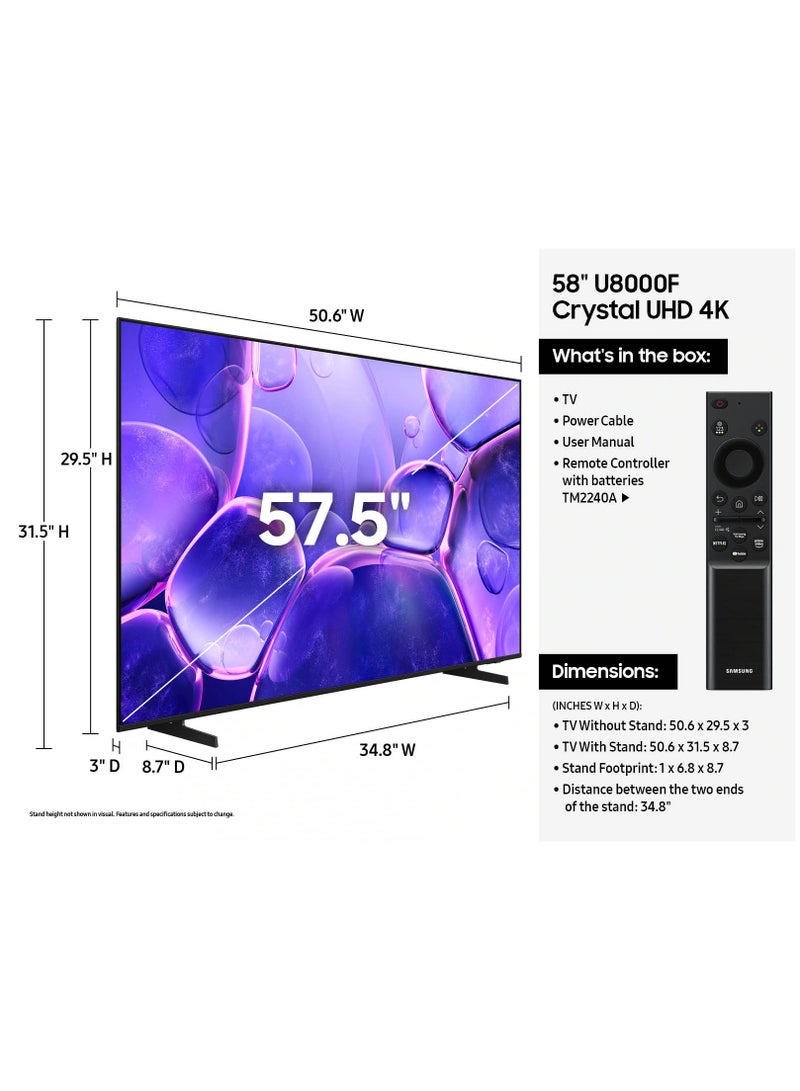 Samsung 58 inch Crystal UHD 4K Smart TV UA58U8000FUXEG Black ( 2025 ) - Image 5