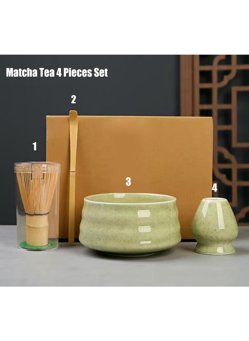 TDAO 4 Piece Matcha Tea Set Matcha Whisk Kit Matcha Ceramic Bowl Matcha Whisk, Whisk Holder Traditional Scoop Perfect Set to a Traditional of Matcha Tool  - Image 1