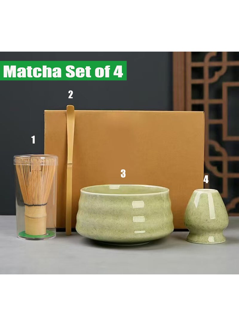 TDAO 4 Piece Matcha Tea Set Matcha Whisk Kit Matcha Ceramic Bowl Matcha Whisk, Whisk Holder Traditional Scoop Perfect Set to a Traditional of Matcha Tool - Image 1