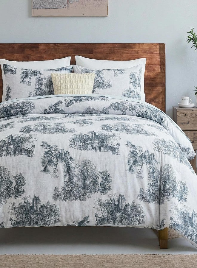 Bedorm Retro French Bedding King Cotton Comforter Set Floral Animal Manor Grange Vintage Country Theme Soft Cozy Gray Bedding Comforter for All Season - Image 5
