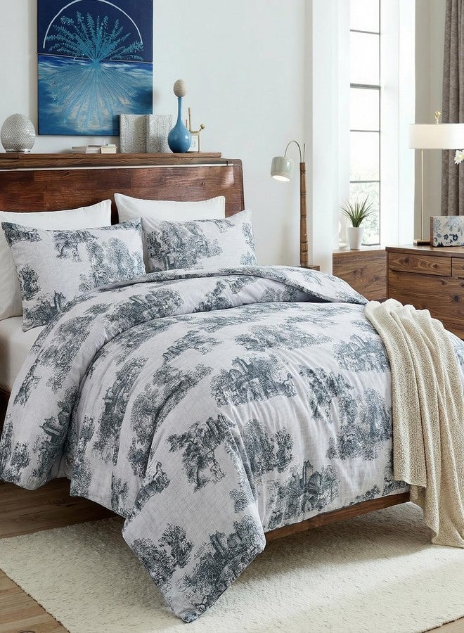 Bedorm Retro French Bedding King Cotton Comforter Set Floral Animal Manor Grange Vintage Country Theme Soft Cozy Gray Bedding Comforter for All Season - Image 2