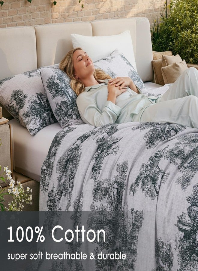 Bedorm Retro French Bedding King Cotton Comforter Set Floral Animal Manor Grange Vintage Country Theme Soft Cozy Gray Bedding Comforter for All Season - Image 4