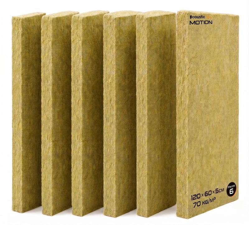 ACOUSTIC MOTION 6 Pack Rockwool Mineral Wool Insulation Board Rigid Acoustic High Temperature Insulation Board, 120 x 60 x 5 cm, Yellow 70kg/m3 - Image 1