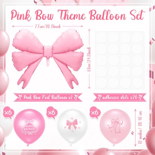 Kasyat 2 Sets Pink Bow Birthday Party Decorations Bow Balloon Centerpieces for Tables Coquette Birthday Pink and White Balloon Stand Kit for Bridal Princess Party Decorations - Image 5