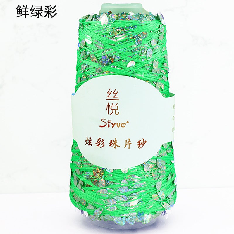 Siyue Colorful Beaded Yarn Line Special Waterdrop Shiny Beads Knitting Diy Handcrafted Braided Yarn Line Great Value Fresh green color 1# 