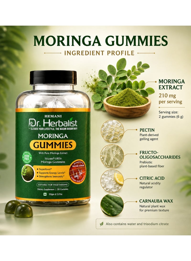 HEMANI Dr. Herbalist Moringa Gummies Superfood Daily Wellness Sugar Free Vegetarian 30 Pieces - Image 2
