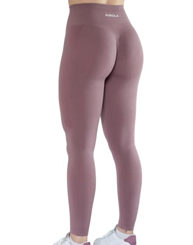 AUROLA سروال ليجنغ نسائي بدون seams لليوغا 7/8 تحكم في البطن للتمارين الرياضية والجري - 25" (M، وردي قديم) - Image 1