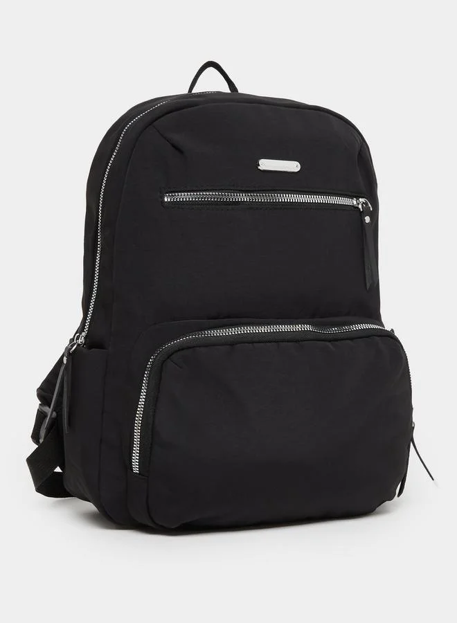 Women Black Front Zipped Backpack