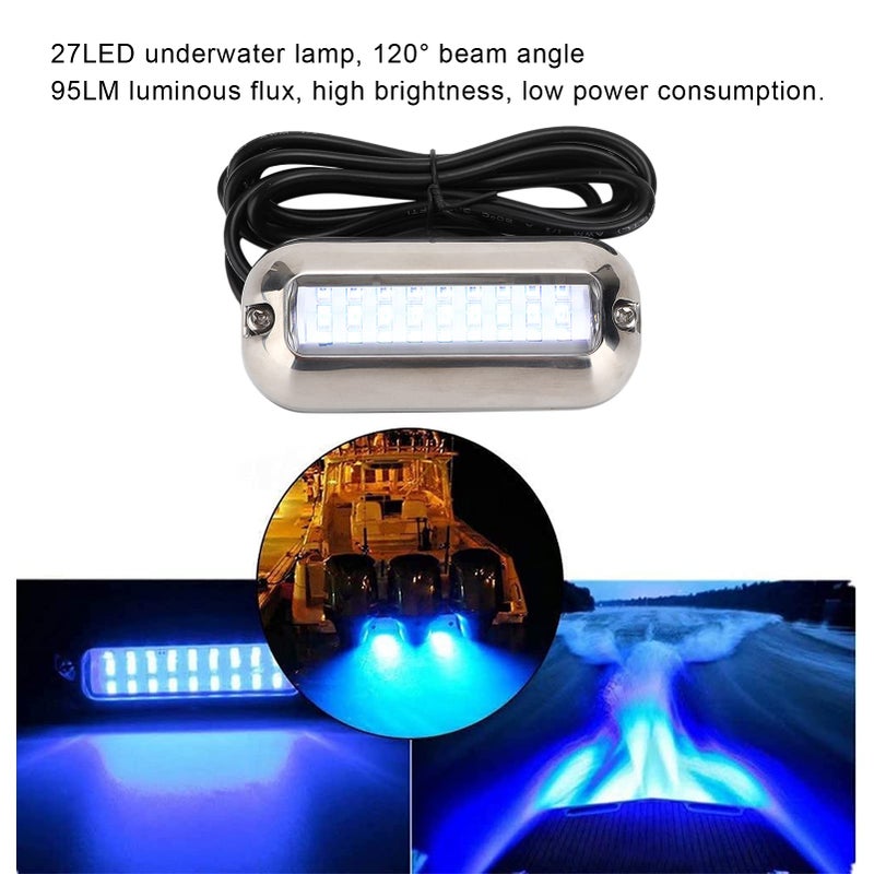 ضوء قارب تحت الماء أزرق 27 LED 74 لومن ساطع IP68 مصباح مؤخرة بحري - Image 5