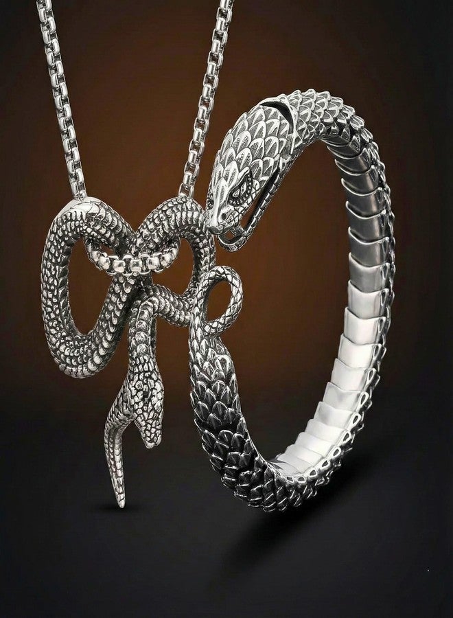 THE MEN THING COMBO — Furious Infinity Snake Pendant + Serpent Titanium Steel Bracelet - Image 4