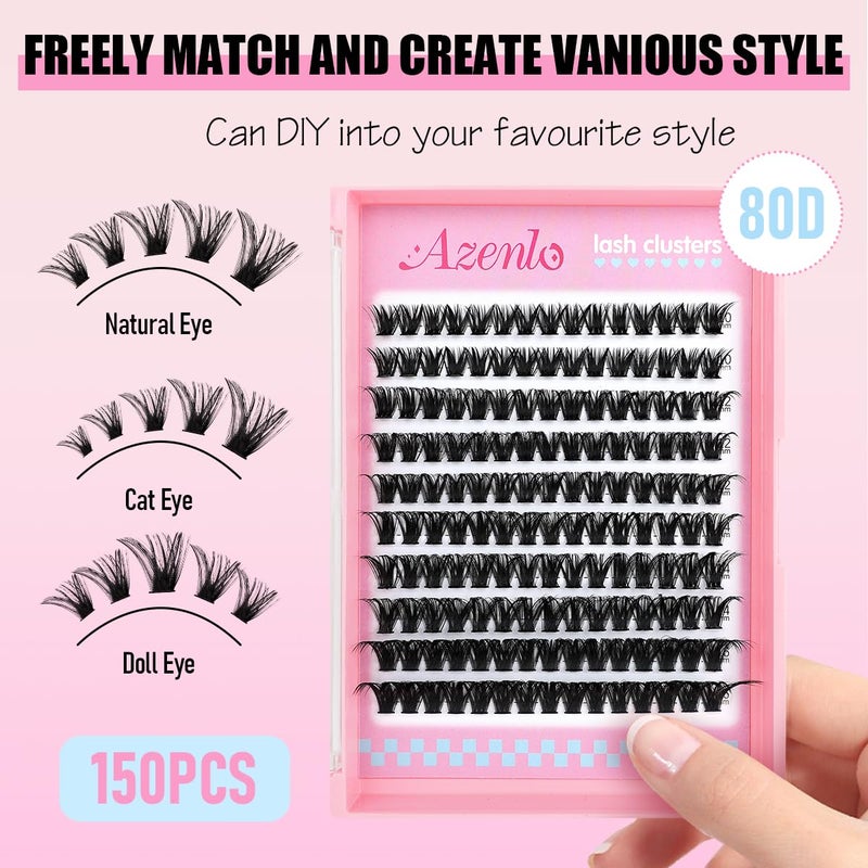 Azenlo Natural Lash Clusters Kit Wispy Eyelash Clusters 120 pcs Cluster Eyelash Extensions C Curl Individual Lashes 10-16 mm Mix Length Natural Look (80D KIT 120 Pcs) - Image 3