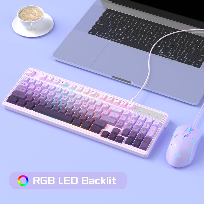 MageGee Gradient Purple Creamy Keyboard and Mouse Combo,MageGee GK980 Wired RGB Backlit Keyboard and Gradient Purple Gaming Mouse Combo,PC Keyboard and Adjustable Sensitivity Mouse for PC/loptop/MAC - Image 2