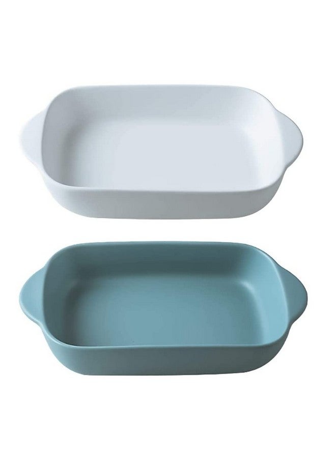 Trifecta طبق خبز سيراميك تريفيكتا، طبق كسرولة مستطيل بلون غير لامع مع مقبض للفرن، صينية خبز سيراميك، صينية لازانيا، أدوات خبز فردية 9x5 بوصة (عبوة بيضاء وزرقاء - 2) - Image 1