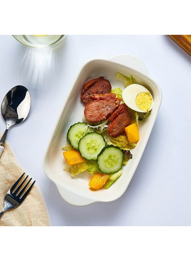 Trifecta طبق خبز سيراميك تريفيكتا، طبق كسرولة مستطيل بلون غير لامع مع مقبض للفرن، صينية خبز سيراميك، صينية لازانيا، أدوات خبز فردية 9x5 بوصة (عبوة بيضاء وزرقاء - 2) - Image 2