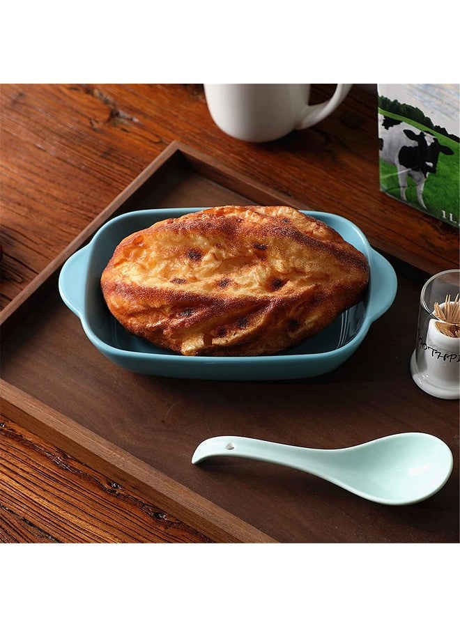 Trifecta طبق خبز سيراميك تريفيكتا، طبق كسرولة مستطيل بلون غير لامع مع مقبض للفرن، صينية خبز سيراميك، صينية لازانيا، أدوات خبز فردية 9x5 بوصة (عبوة بيضاء وزرقاء - 2) - Image 3