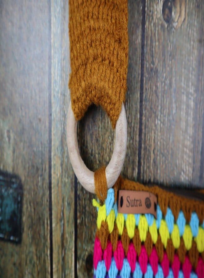 Sutra Handmade Wool Crochet Brown Strap Patchwork Bag | Boho Shoulder Purse | Eco-Friendly Reusable Tote Bag | Summer Beach Handbag for Women Girls - Image 5