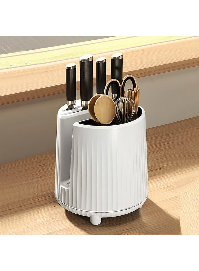 Noon East Rotating Plastic Kitchen Utensil Holder Caddy with Sturdy No-Tip Base  for Kitchen Counter, Self Draining, Small Utensil Cutlery Flatware, 19.8 x 19.8 x 21.5 cm, White - Image 1