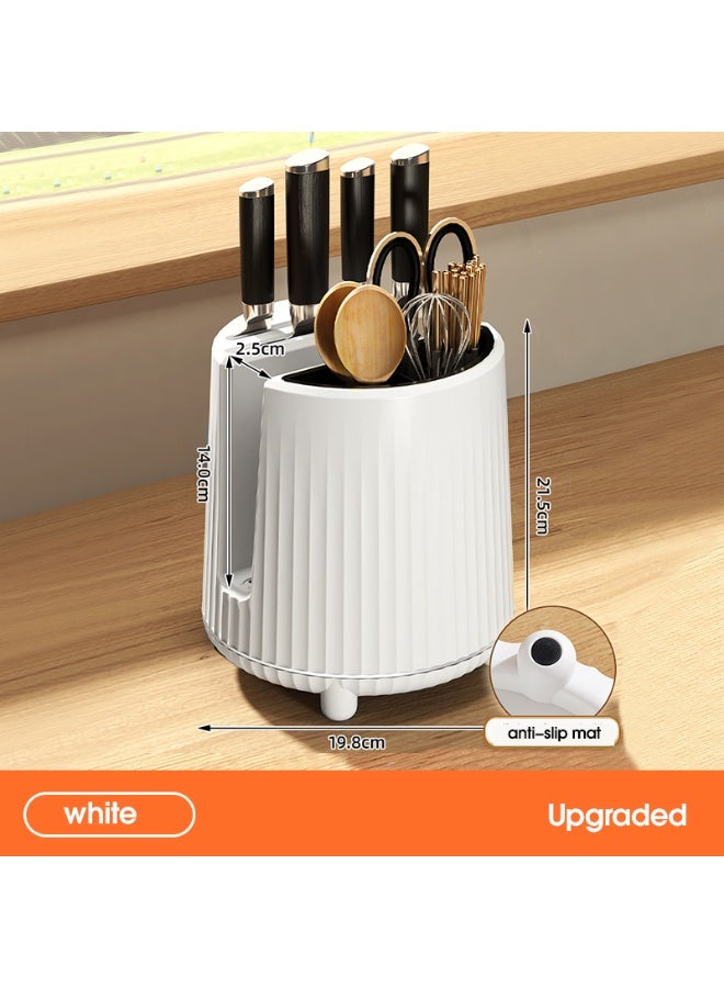 Noon East Rotating Plastic Kitchen Utensil Holder Caddy with Sturdy No-Tip Base  for Kitchen Counter, Self Draining, Small Utensil Cutlery Flatware, 19.8 x 19.8 x 21.5 cm, White - Image 2