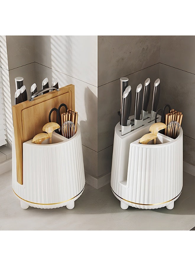 Noon East Rotating Plastic Kitchen Utensil Holder Caddy with Sturdy No-Tip Base  for Kitchen Counter, Self Draining, Small Utensil Cutlery Flatware, 19.8 x 19.8 x 21.5 cm, White - Image 3